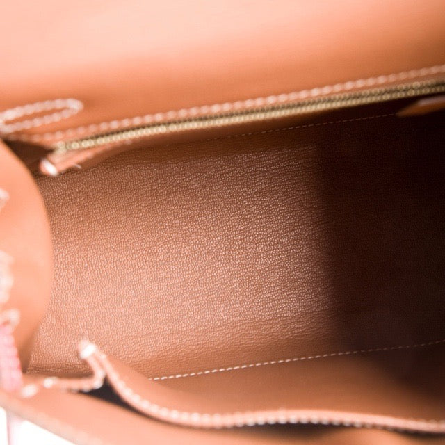 HERMES KELLY 25 SELLIER VERSO ROSE JAIPUR GOLD EPSOM PERMABRASS GOLD HARDWARE