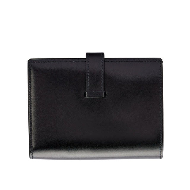 HERMES BEARN SO BLACK MONOCHROME COMPACT WALLET BLACK BOX CALFSKIN SO BLACK HARDWARE MONOCHROME