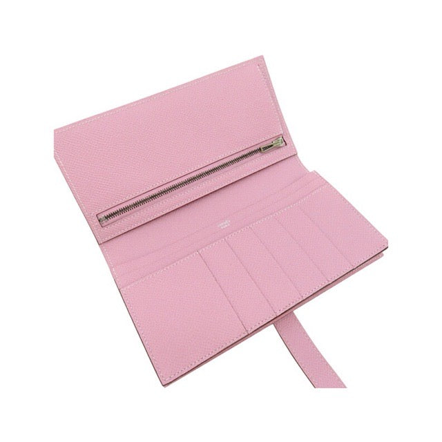 HERMES BEARN GUSSET WALLET MAUVE SYLVESTRE EPSOM SILVER HARDWARE