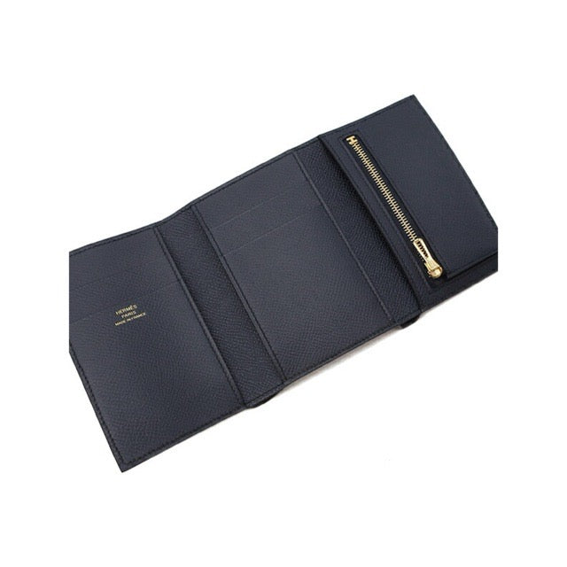 HERMES BEARN COMBINE TRI-FOLD WALLET BLEU INDIGO EPSOM GOLD HARDWARE