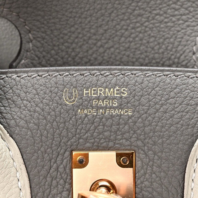 HERMES BIRKIN 25 HSS PERSONAL ORDER BICOLOR GRIS TOURTERELLE GRIS PERLE TOGO ROSE GOLD HARDWARE
