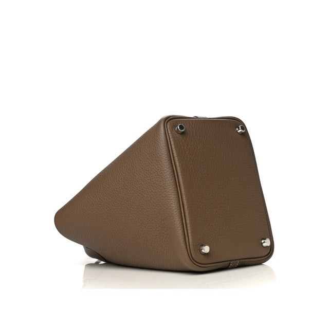 HERMES PICOTIN LOCK 18 PM ETOUPE TAURILLON CLEMENCE SILVER HARDWARE