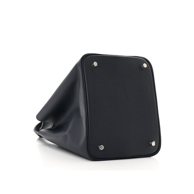 HERMES PICOTIN LOCK MM 22 TRESSAGE DE CUIR BLUE INDIGO BLACK TERRE BATTUE EPSOM SILVER HARDWARE