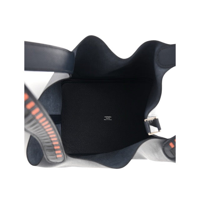 HERMES PICOTIN LOCK MM 22 TRESSAGE DE CUIR BLUE INDIGO BLACK TERRE BATTUE EPSOM SILVER HARDWARE