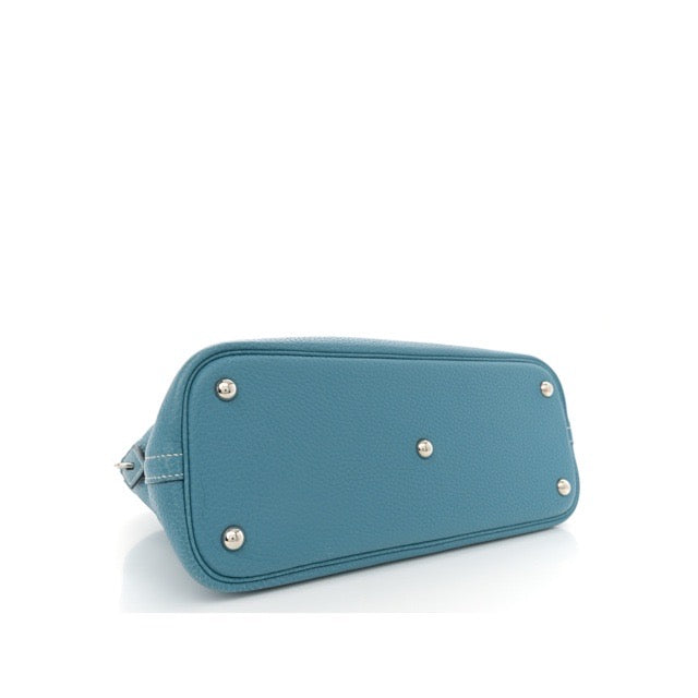 HERMES BOLIDE 31 BLEU JEAN TAURILLON CLEMENCE SILVER HARDWARE