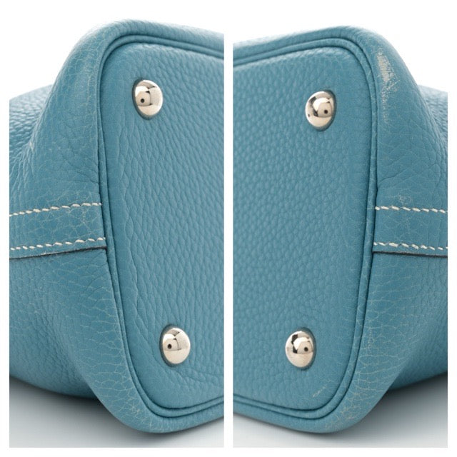 HERMES BOLIDE 31 BLEU JEAN TAURILLON CLEMENCE SILVER HARDWARE