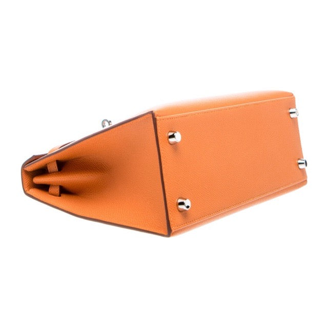 Hermes Kelly 25 Sellier Orange Epsom Silver Hardware