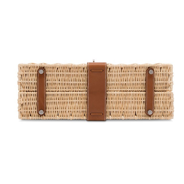 HERMES KELLY 35 PICNIC BASKET NATURAL FAWN BARENIA FAUBOURG WICKER SILVER HARDWARE