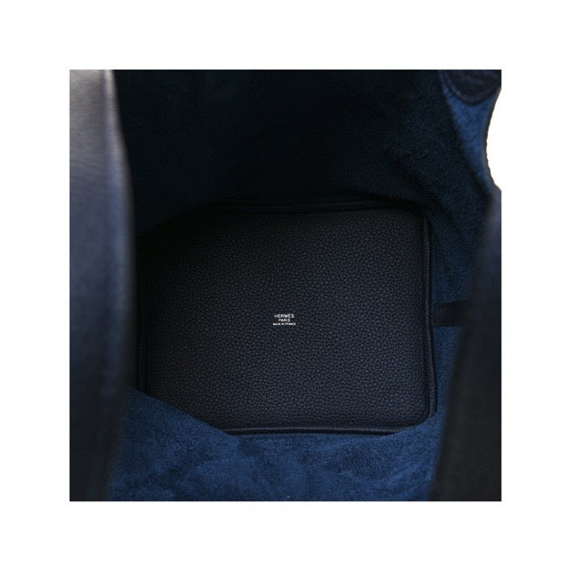 HERMES PICOTIN LOCK 22 MM BLEU NUIT TAURILLON CLEMENCE SILVER HARDWARE