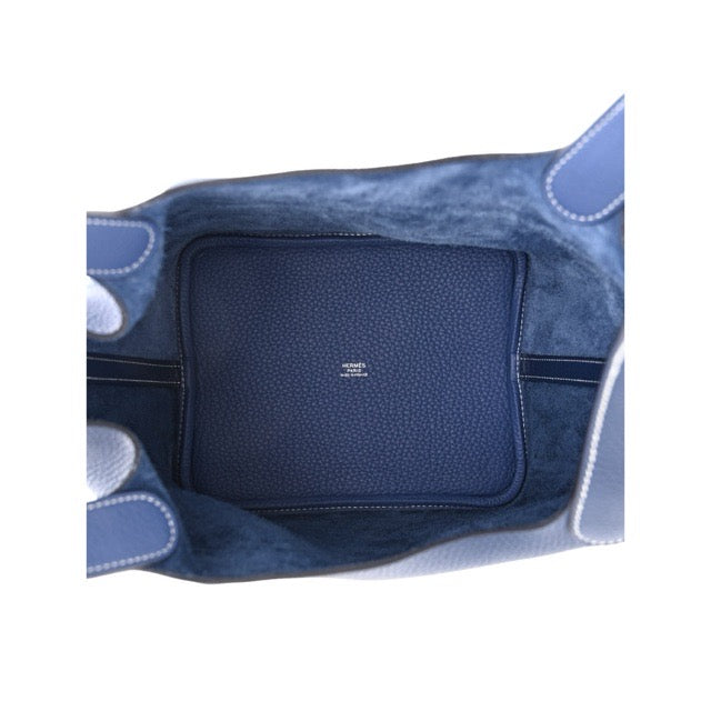 HERMES PICOTIN LOCK 22 MM CASAQUE BLEU SAPHIR BLEU BRIGHTON TAURILLON CLEMENCE SILVER HARDWARE