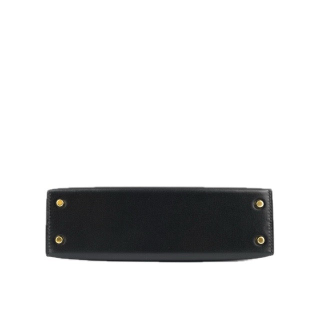 HERMES MINI KELLY 2 SELLIER 20 BLACK BOX CALFSKIN GOLD HARDWARE