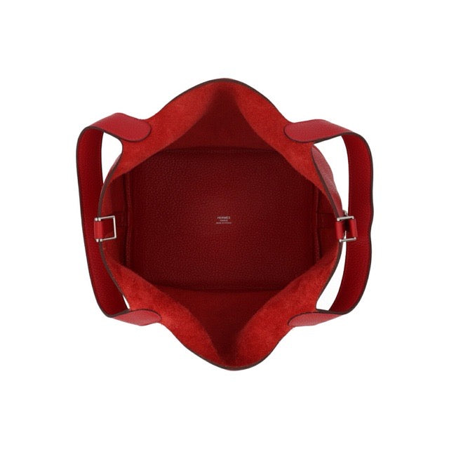 HERMES PICOTIN LOCK 22 MM ROUGE CASAQUE TAURILLON CLEMENCE SILVER HARDWARE