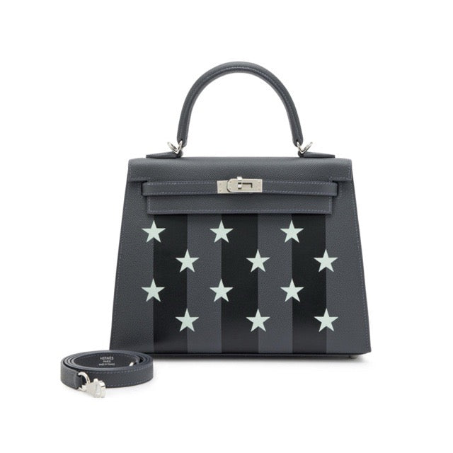 HERMES KELLY 25 SELLIER CASAQUE ETOILE ARDOISE BLACK EPSOM SILVER HARDWARE