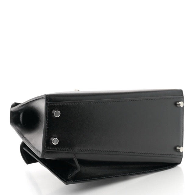 HERMES KELLY EN DESORDRE 20 SELLIER BLACK BOX CALFSKIN SILVER HARDWARE