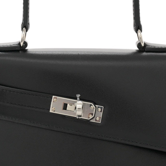 HERMES KELLY EN DESORDRE 20 SELLIER BLACK BOX CALFSKIN SILVER HARDWARE
