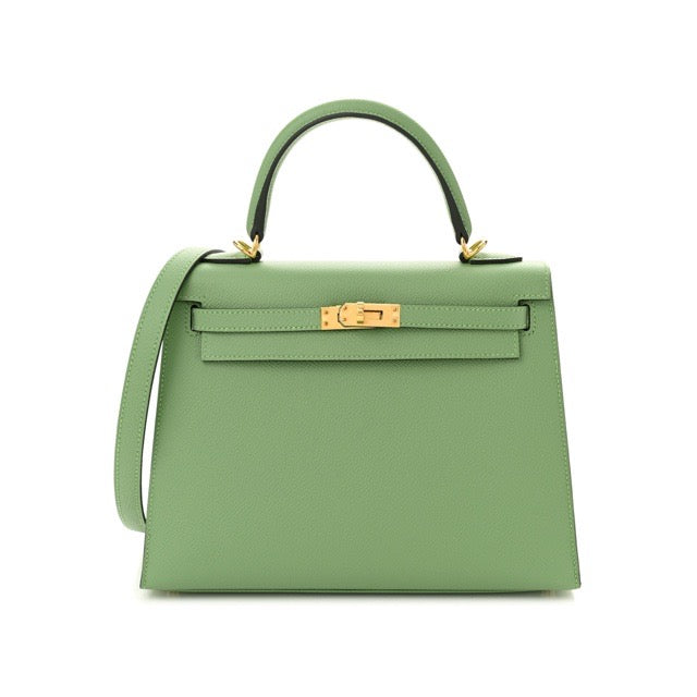 HERMES KELLY 25 SELLIER VERT CRIQUET EPSOM GOLD HARDWARE