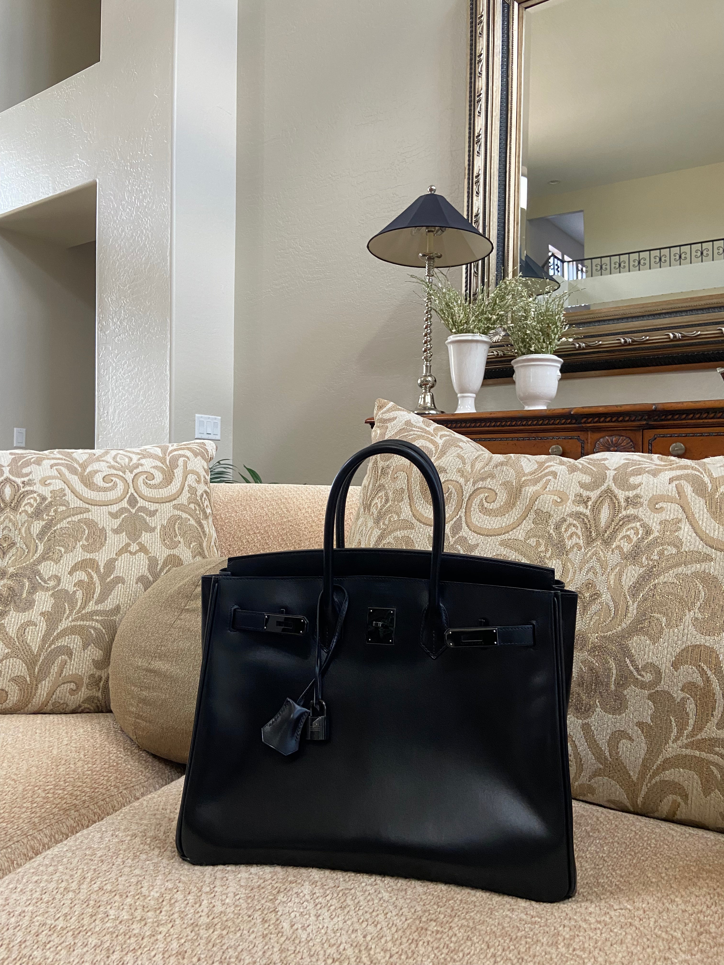 HERMES BIRKIN 35 SO-BLACK BOX CALFSKIN BLACK HARDWARE