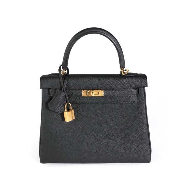 HERMES KELLY 25 RETOURNE BLACK TOGO GOLD HARDWARE