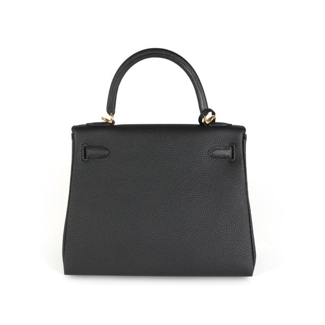 HERMES KELLY 25 RETOURNE BLACK TOGO GOLD HARDWARE