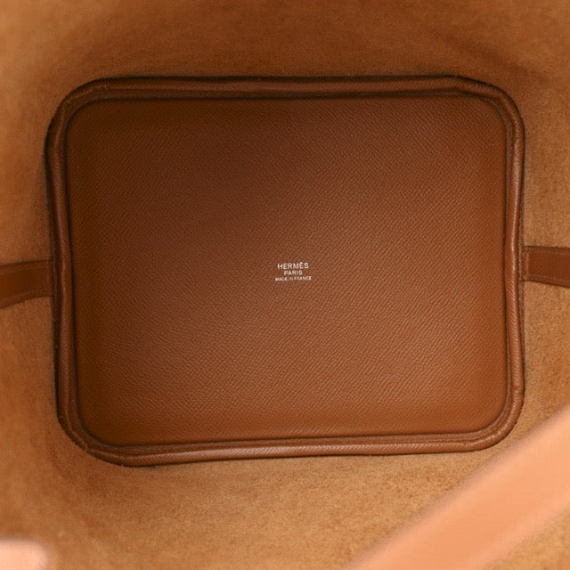 HERMES PICOTIN LOCK 22 MM TRESSAGE DE CUIR GOLD BLEU DU NORD ROUGE H EPSOM SILVER HARDWARE