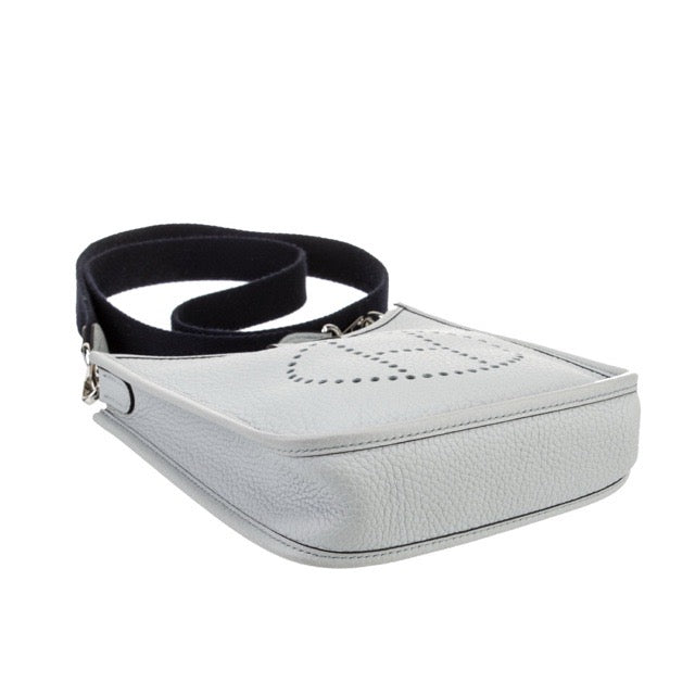 HERMES MINI EVELYNE TPM AMAZONE BLEU PALE BLEU INDIGO TAURILLON CLEMENCE SILVER HARDWARE