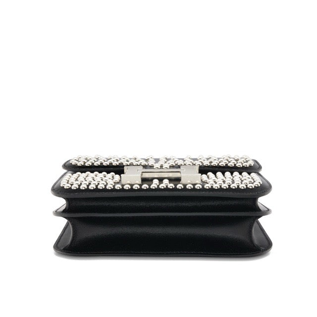 HERMES MINI CONSTANCE 18 MIRROR CLOUTE BLACK BOX CALFSKIN SILVER HARDWARE