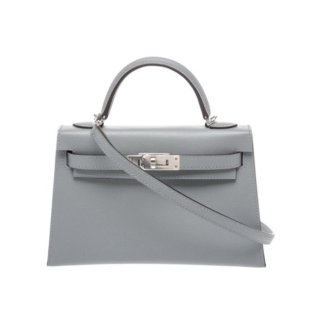 HERMES MINI KELLY 20 SELLIER GRIS PANTIN MADAME CALF SILVER HARDWARE