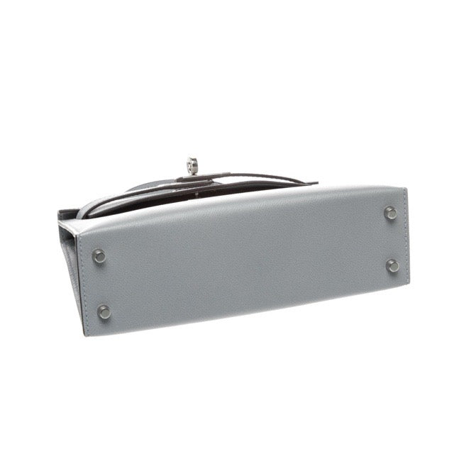 HERMES MINI KELLY 20 SELLIER GRIS PANTIN MADAME CALF SILVER HARDWARE
