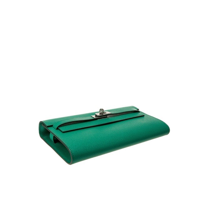 HERMES KELLY LONG WALLET TO GO VERT JADE EPSOM SILVER HARDWARE