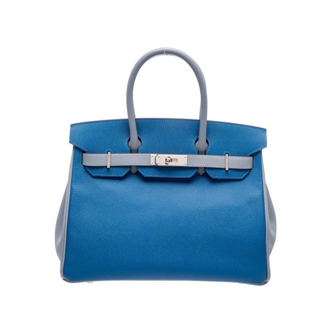 HERMES BIRKIN 30 HSS PERSONAL ORDER BICOLOR MYKONOS BLEU LIN EPSOM SILVER HARDWARE