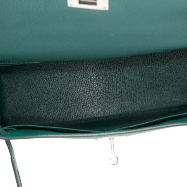 HERMES KELLY 28 RETOURNE AU PAS MALACHITE BLEU ZANZIBAR BLACK TOGO / EVERCOLOR SILVER HARDWARE