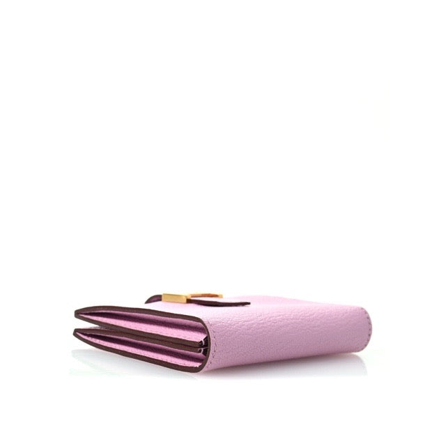 HERMES BEARN CARD HOLDER CARD CASE MAUVE SYLVESTRE CHEVRE MYSORE GOLD HARDWARE
