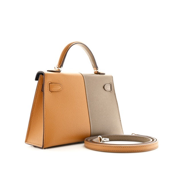 HERMES KELLY MINI 2 SELLIER 20 CASAQUE ETOUPE SESAME BLEU INDIGO EPSOM SILVER HARDWARE