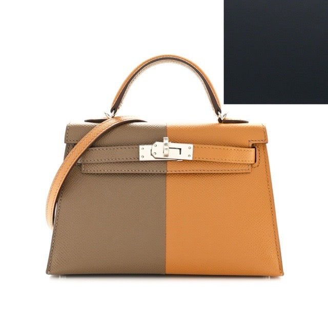 HERMES KELLY MINI 2 SELLIER 20 CASAQUE ETOUPE SESAME BLEU INDIGO EPSOM SILVER HARDWARE