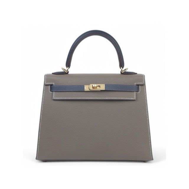 HERMES KELLY SELLIER 25 TRI-COLOR ETOUPE ARDOISE BLACK EPSOM GOLD HARDWARE