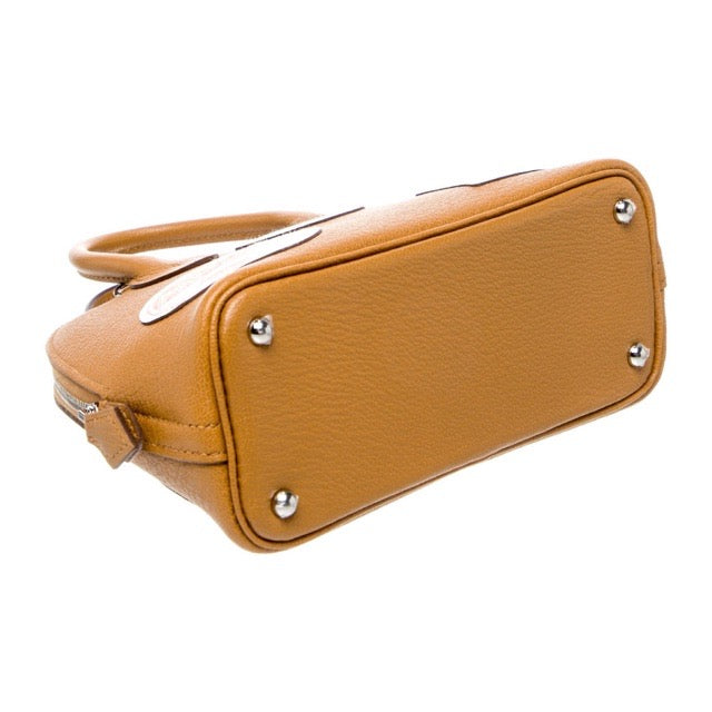 HERMES MINI BOLIDE 1923 PIQUE COLLE CARAMEL CHEVRE SILVER HARDWARE