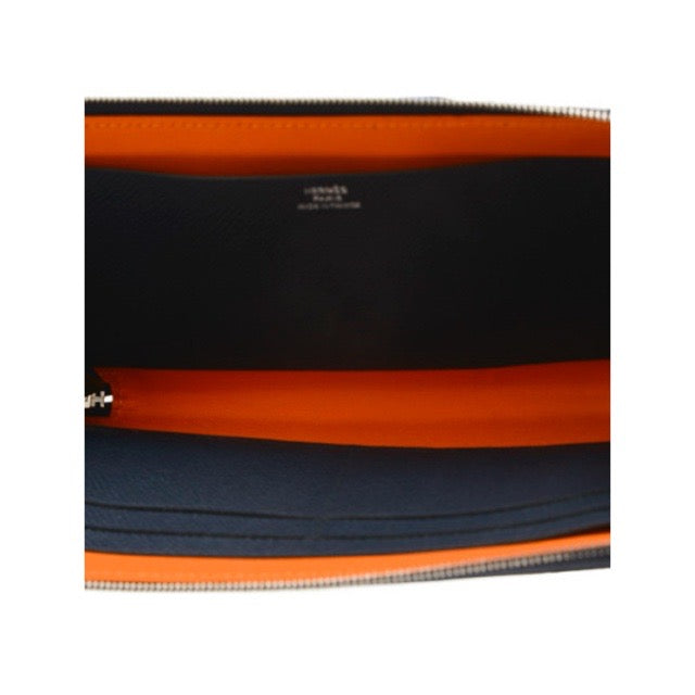 HERMES NOUVEAU TO-GO WALLET BLEU INDIGO BLEU ROYAL BLACK NOIR MANDARIN EPSOM SWIFT SILVER HARDWARE