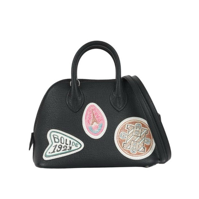HERMES MINI BOLIDE 1923 PIQUE COLLECTIOIN BLACK CHEVRE SILVER HARDWARE