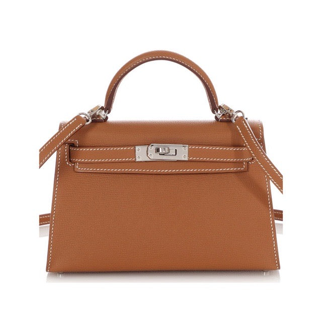 HERMES KELLY MINI 2 SELLIER 20 GOLD EPSOM SILVER HARDWARE