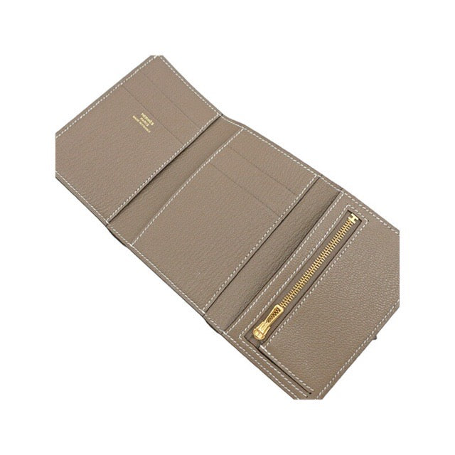 HERMES BEARN COMBINE TRI-FOLD WALLET ETOUPE CHEVRE MYSORE GOLD HARDWARE