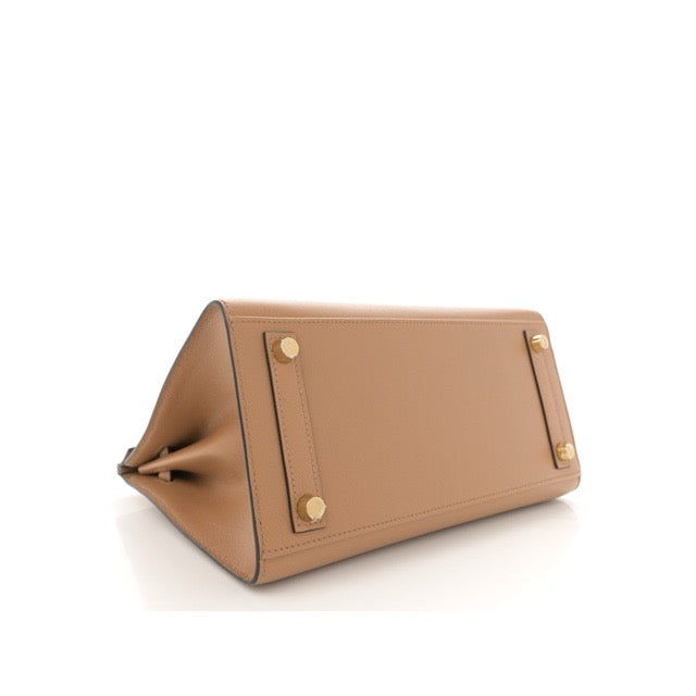 HERMES BIRKIN 25 SELLIER 25 CHAI MADAME CALFSKIN GOLD HARDWARE