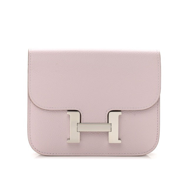 HERMES CONSTANCE SLIM WALLET MAUVE PALE EVERCOLOR SILVER HARDWARE