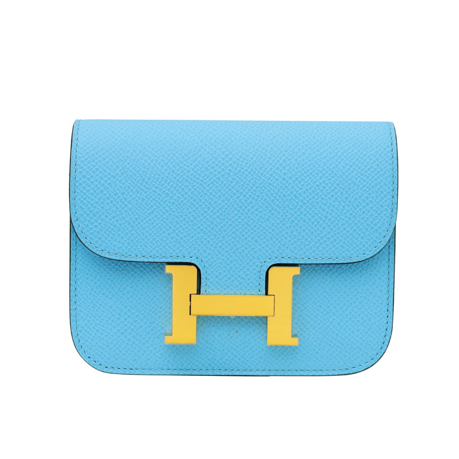 HERMES CONSTANCE SLIM WALLET CELESTE EPSOM GOLD HARDWARE