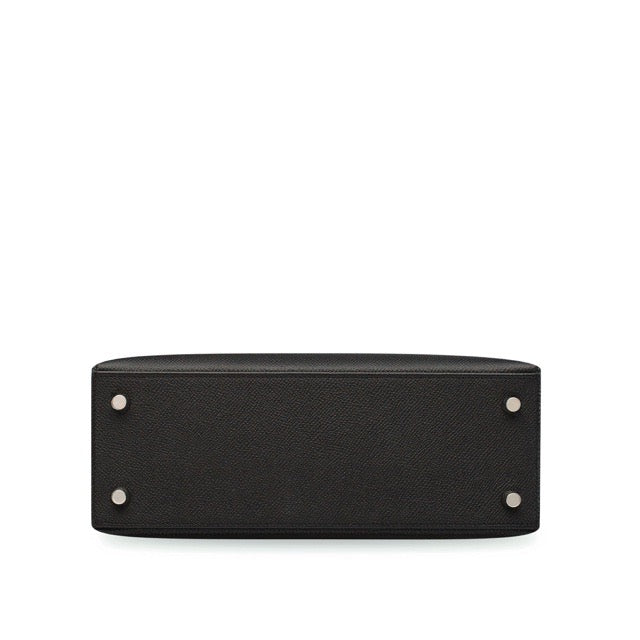 HERMES KELLY 25 SELLIER BLACK EPSOM SILVER HARDWARE