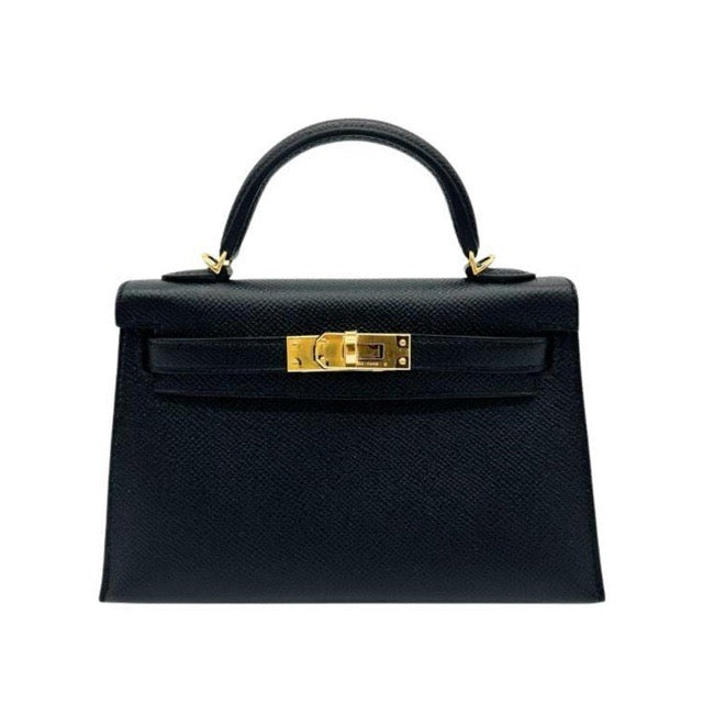 HERMES MINI KELLY 2 SELLIER 20 BLACK EPSOM GOLD HARDWARE