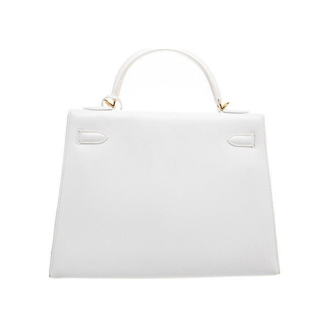 HERMES KELLY 32 SELLIER BLANC EPSOM GOLD HARDWARE