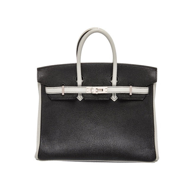 HERMES BIRKIN 25 HSS PERSONAL ORDER NOIR GRIS PERLE CHEVRE MYSORE SILVER HARDWARE