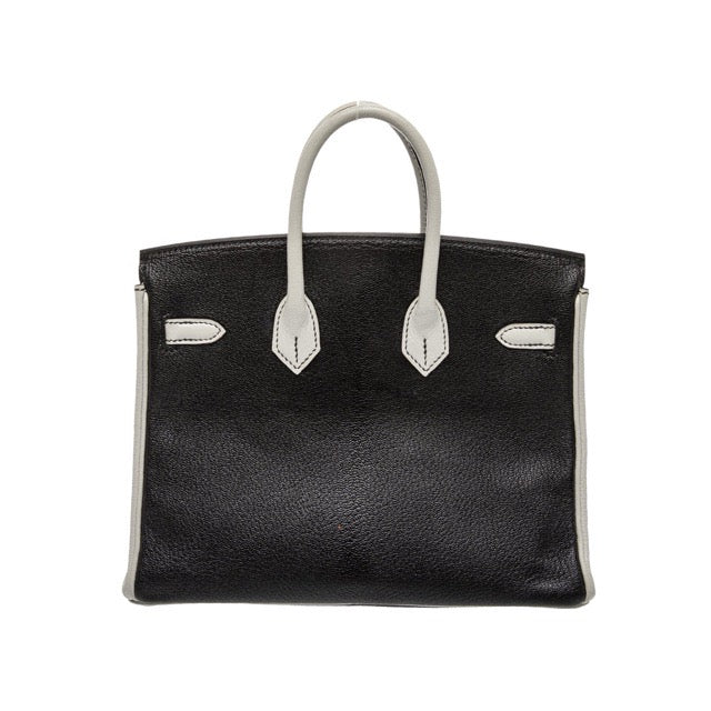 HERMES BIRKIN 25 HSS PERSONAL ORDER NOIR GRIS PERLE CHEVRE MYSORE SILVER HARDWARE