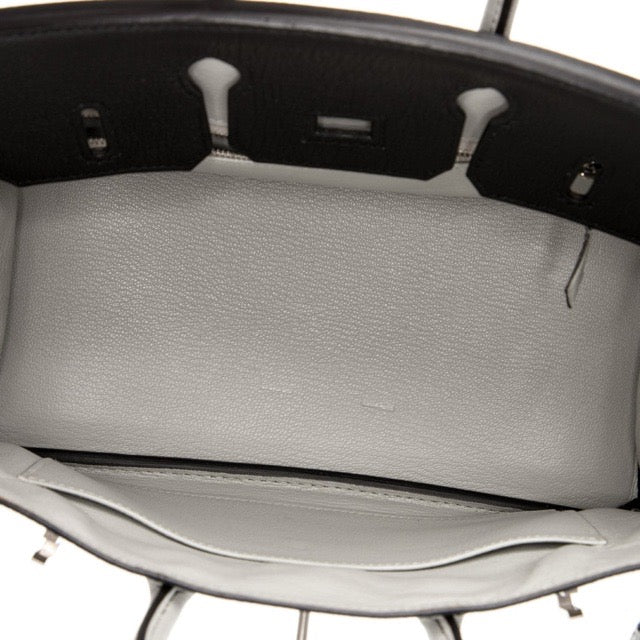HERMES BIRKIN 25 HSS PERSONAL ORDER NOIR GRIS PERLE CHEVRE MYSORE SILVER HARDWARE