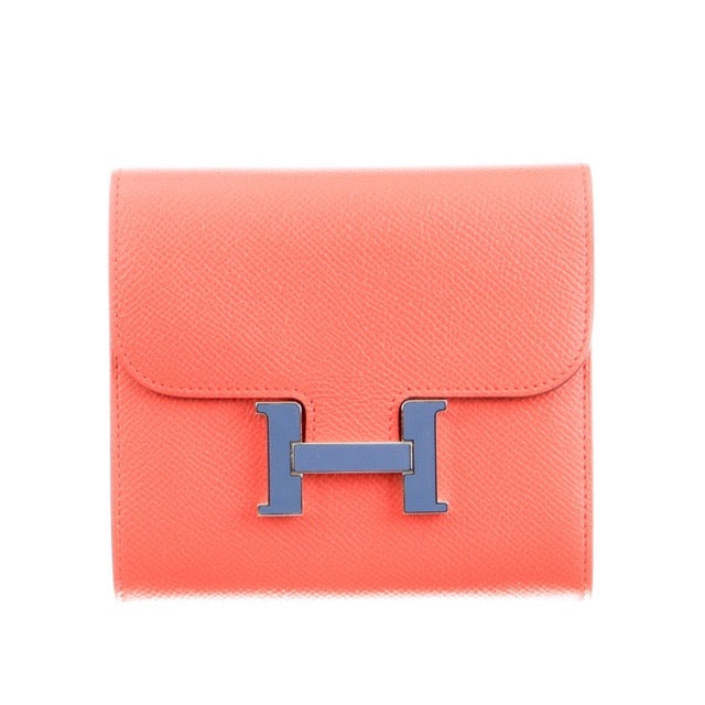 HERMES CONSTANCE COMPACT WALLET BLEU BRIGHTON CAPUCINE EPSOM SILVER HARDWARE